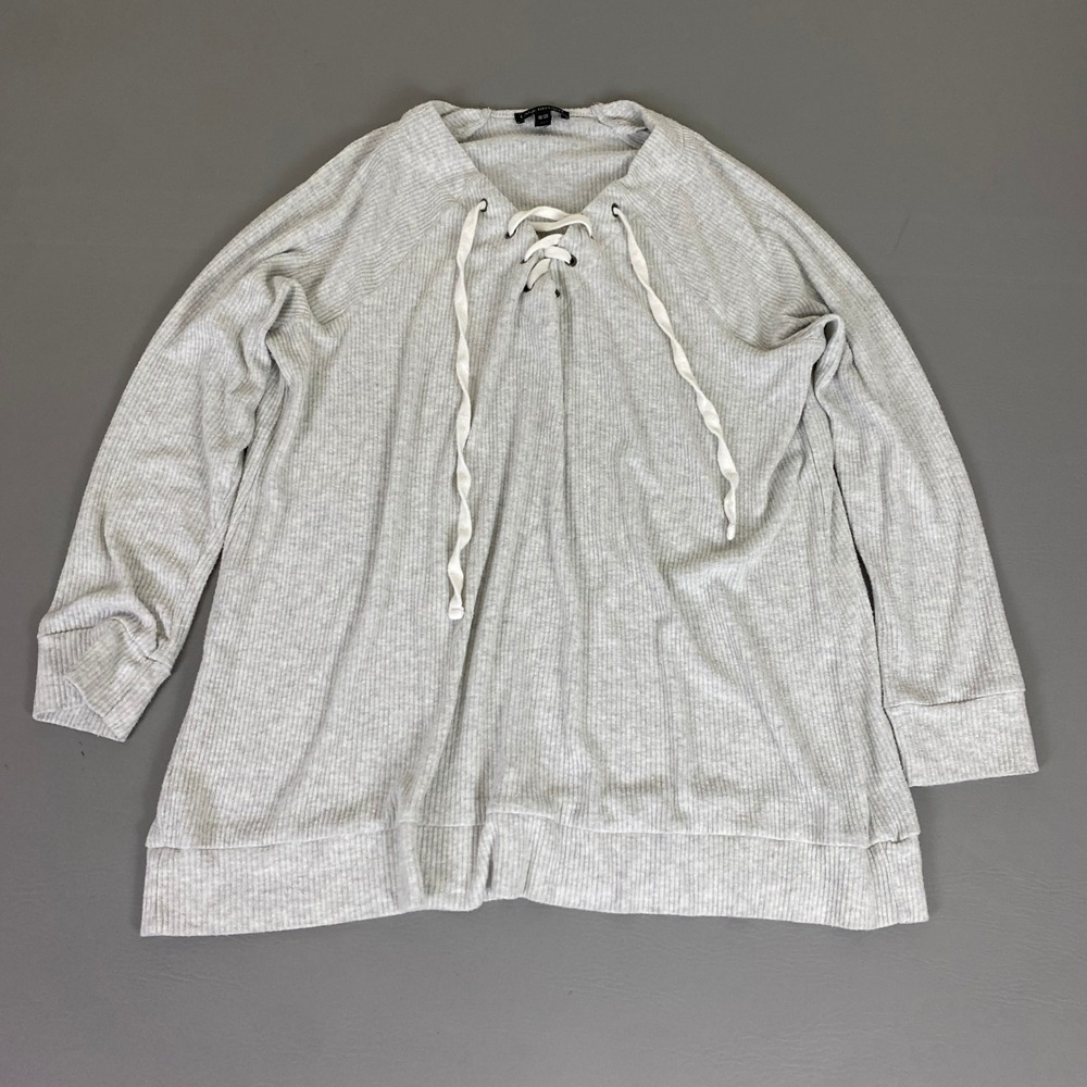 Lane Bryant Tunic Top Plus Size 18/20 Gray Ribbed Lace Up‎ V-Neck Long Sleeve